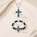 Glow-in-the-Dark Cross Jewelry Set with Volcanic Stone