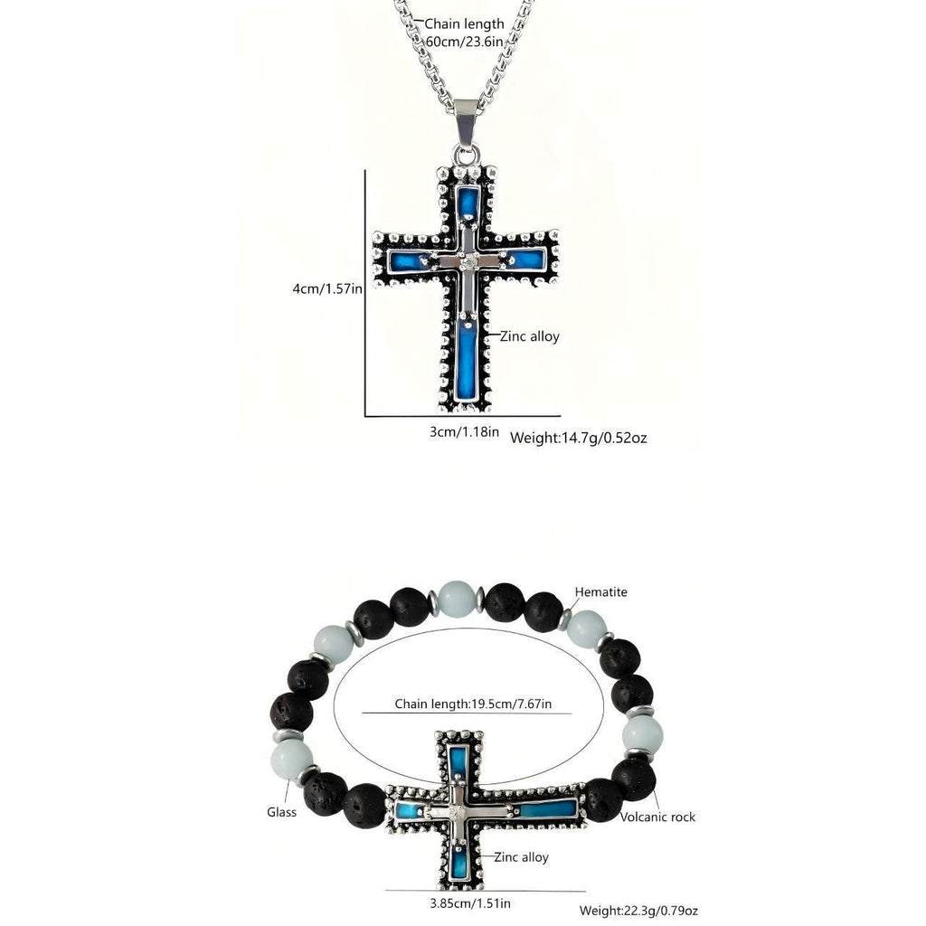 Set de Joyería de Cruz que Brilla en la Oscuridad con Piedra Volcánica: Su Gracia Cerca