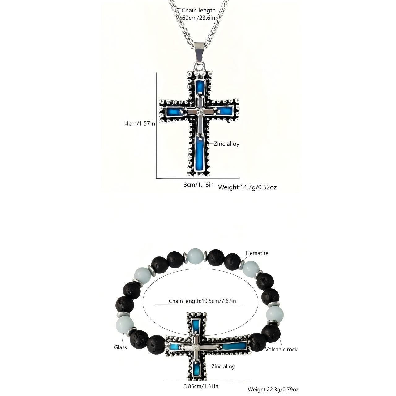 Set de Joyería de Cruz que Brilla en la Oscuridad con Piedra Volcánica: Su Gracia Cerca