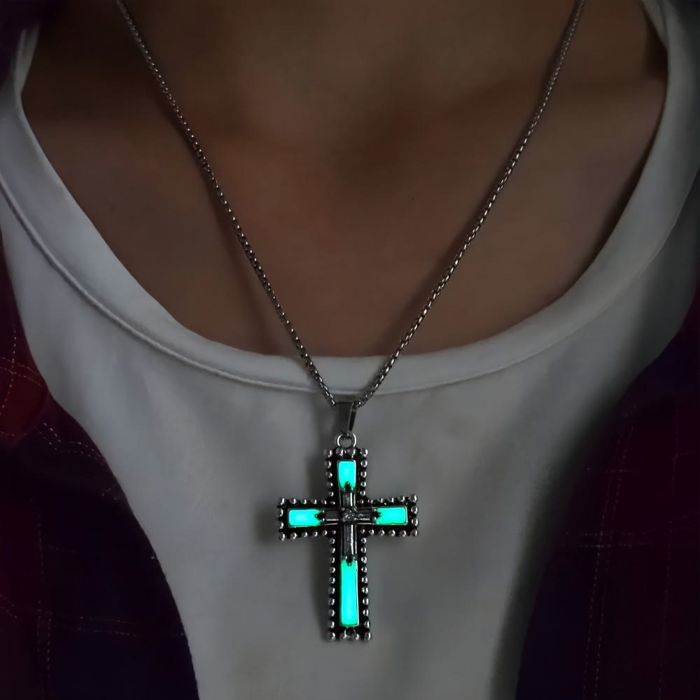 Set de Joyería de Cruz que Brilla en la Oscuridad con Piedra Volcánica: Su Gracia Cerca