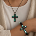 Glow-in-the-Dark Cross Jewelry Set with Volcanic Stone
