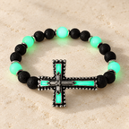 Glow-in-the-Dark Cross Jewelry Set with Volcanic Stone