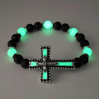 Set de Joyería de Cruz que Brilla en la Oscuridad con Piedra Volcánica: Su Gracia Cerca
