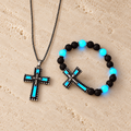 Glow-in-the-Dark Cross Jewelry Set with Volcanic Stone