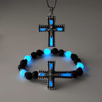 Set de Joyería de Cruz que Brilla en la Oscuridad con Piedra Volcánica: Su Gracia Cerca