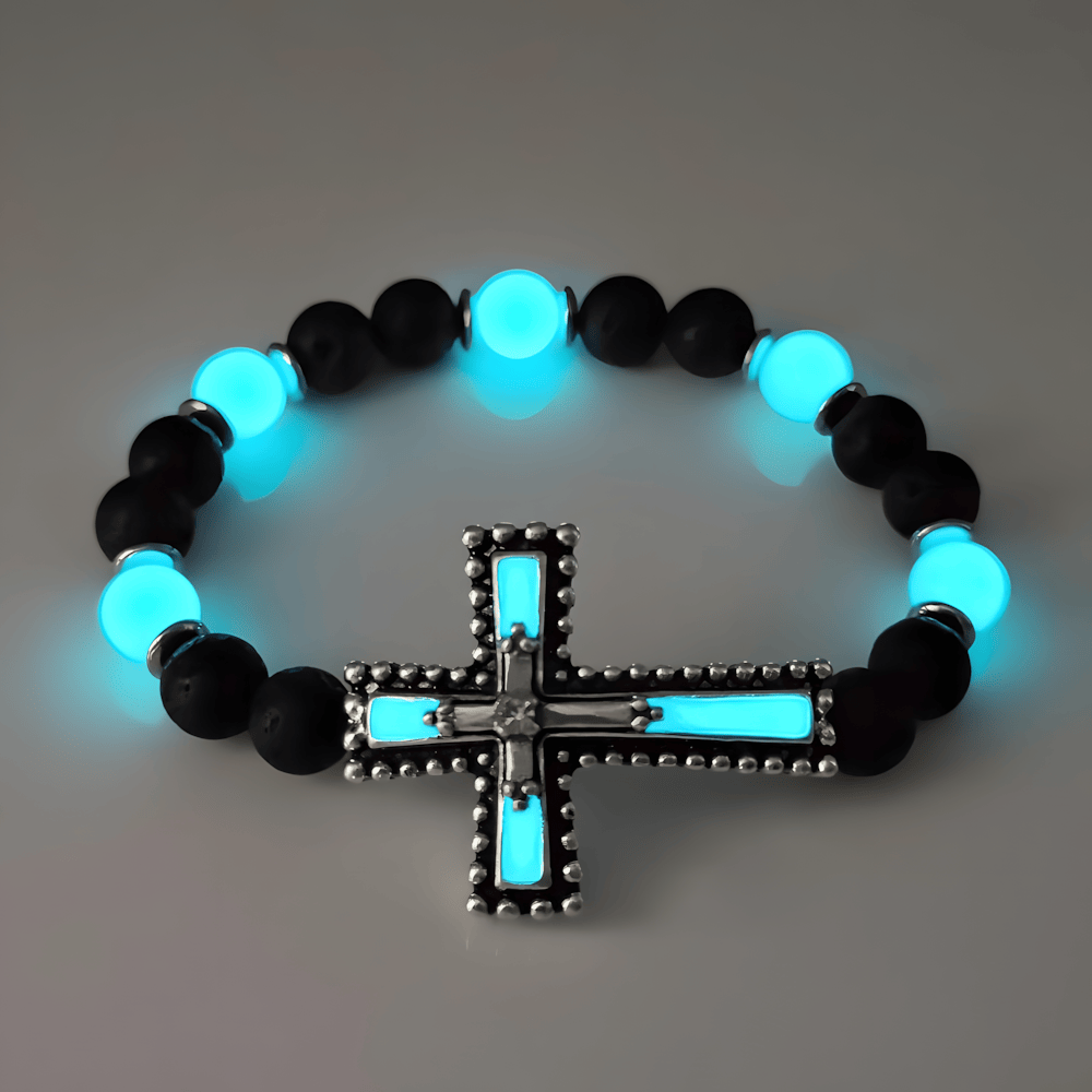 Set de Joyería de Cruz que Brilla en la Oscuridad con Piedra Volcánica: Su Gracia Cerca