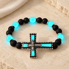 Glow-in-the-Dark Cross Jewelry Set with Volcanic Stone