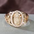 Anillo de la Virgen con Circonias Circundantes y Detalles Florales: Encarna Su Tierna Gracia