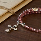 Pulsera Vintage de Cuarzo Fresa con Medalla Milagrosa de Devoción Sagrada
