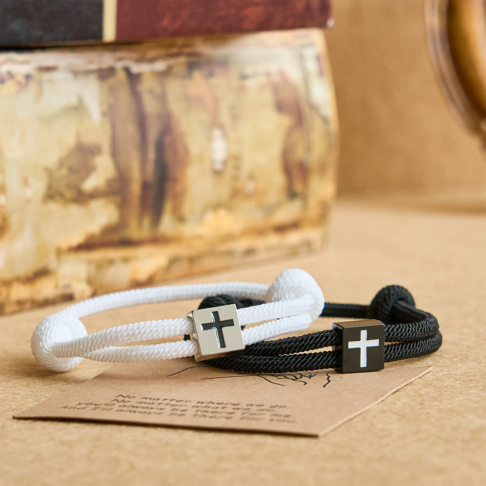 Pulsera de Cordón Milano con Cruz y Tarjeta de Regalo: Bendición para Bautizos y Ocasiones