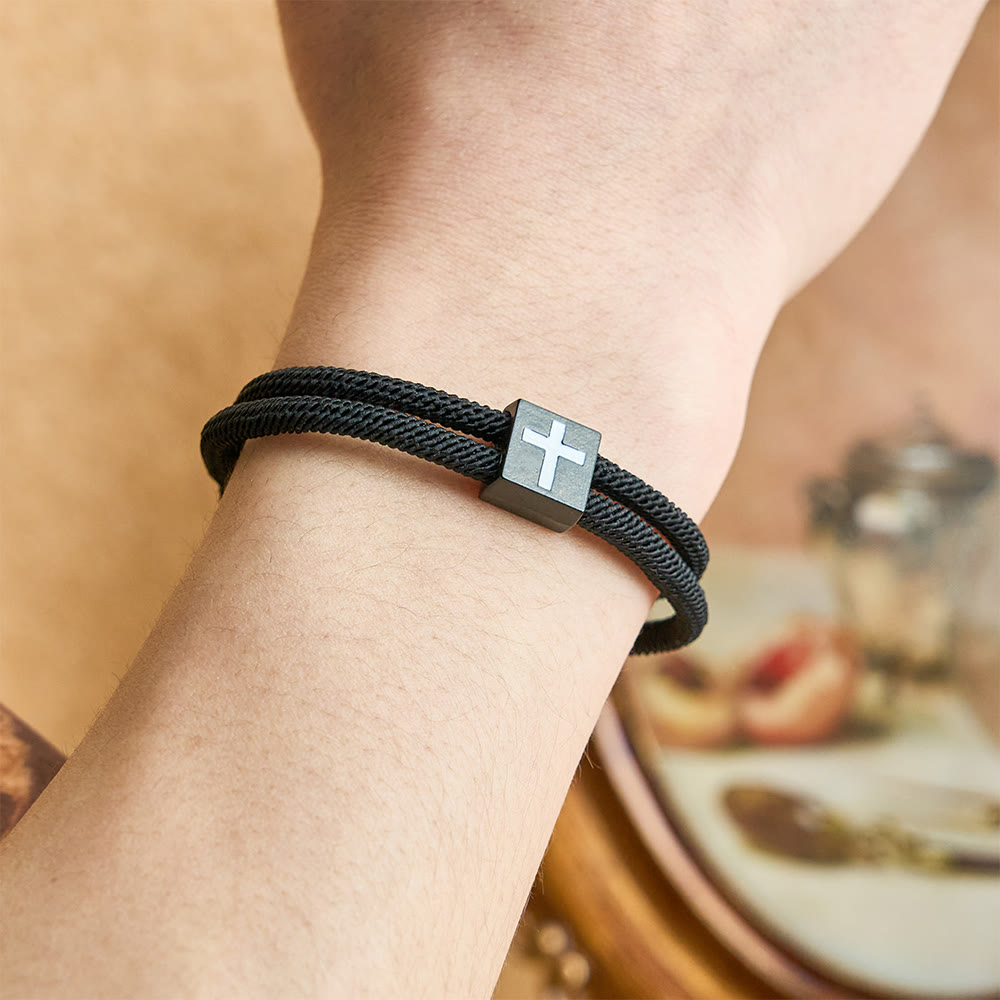 Pulsera de Cordón Milano con Cruz y Tarjeta de Regalo: Bendición para Bautizos y Ocasiones