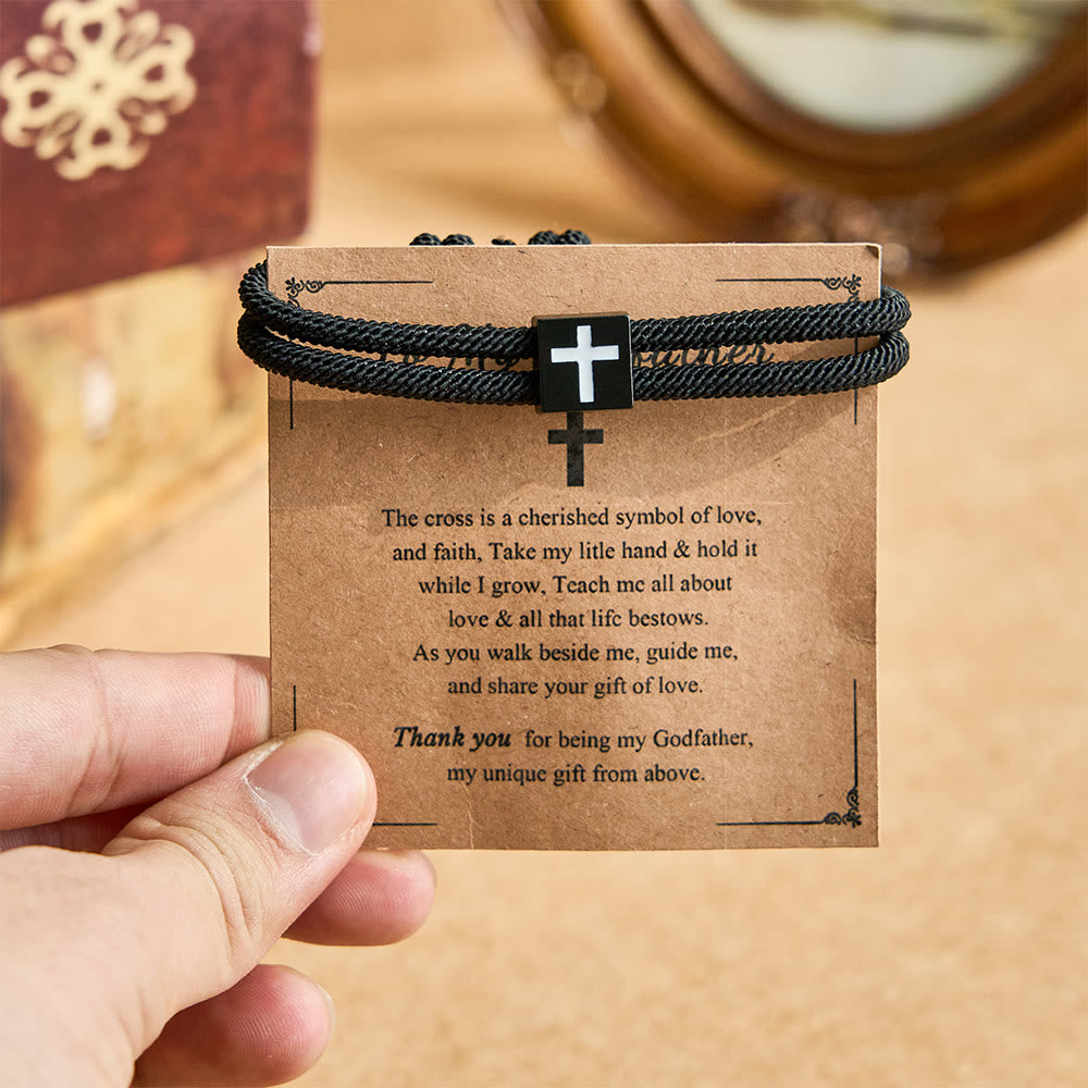 Pulsera de Cordón Milano con Cruz y Tarjeta de Regalo: Bendición para Bautizos y Ocasiones