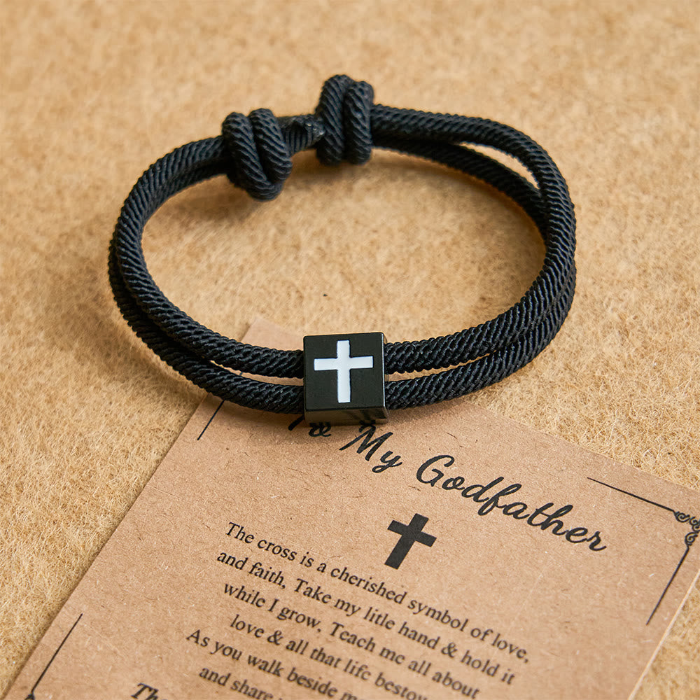 Pulsera de Cordón Milano con Cruz y Tarjeta de Regalo: Bendición para Bautizos y Ocasiones