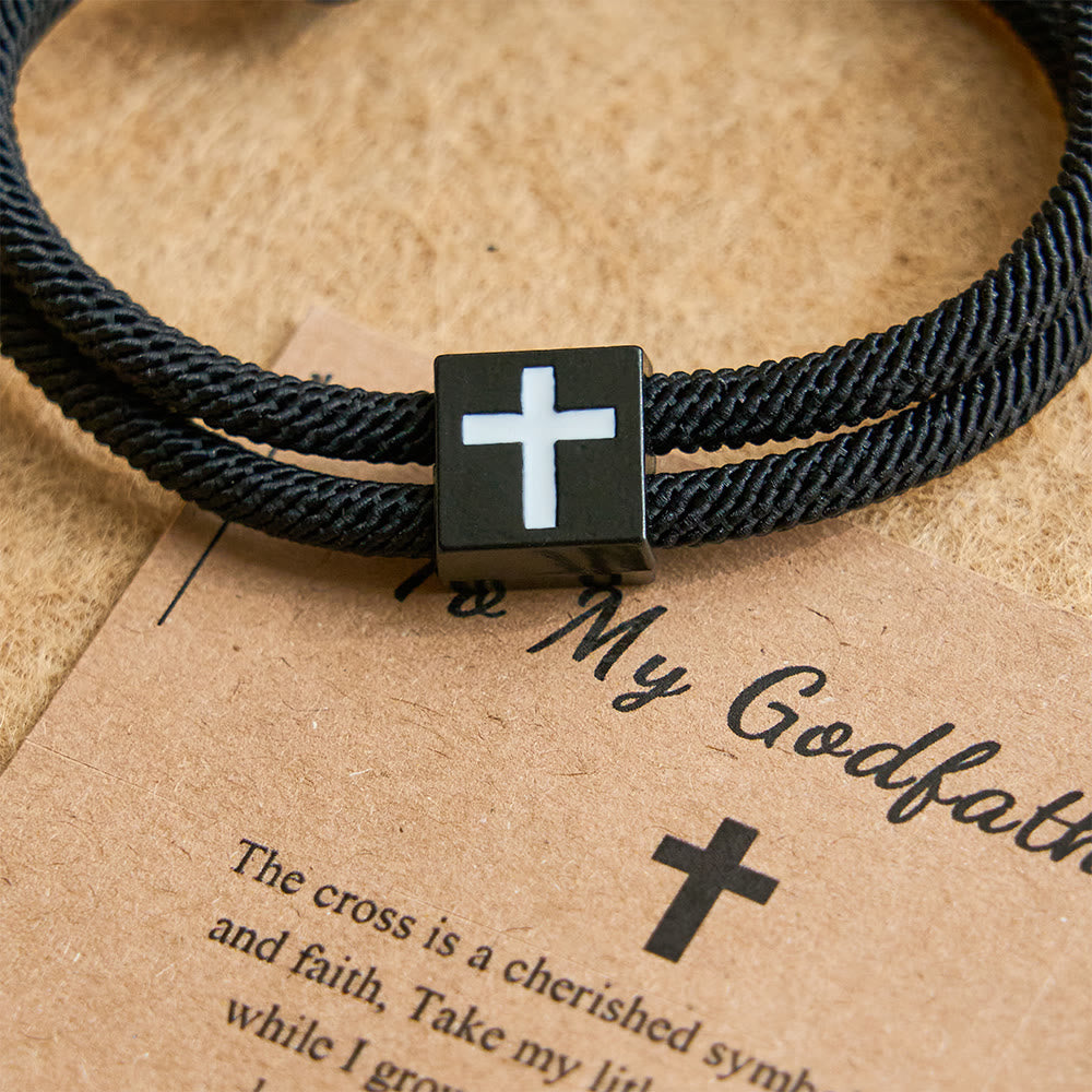 Pulsera de Cordón Milano con Cruz y Tarjeta de Regalo: Bendición para Bautizos y Ocasiones
