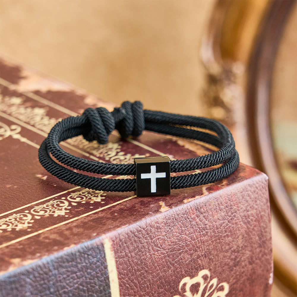 Pulsera de Cordón Milano con Cruz y Tarjeta de Regalo: Bendición para Bautizos y Ocasiones