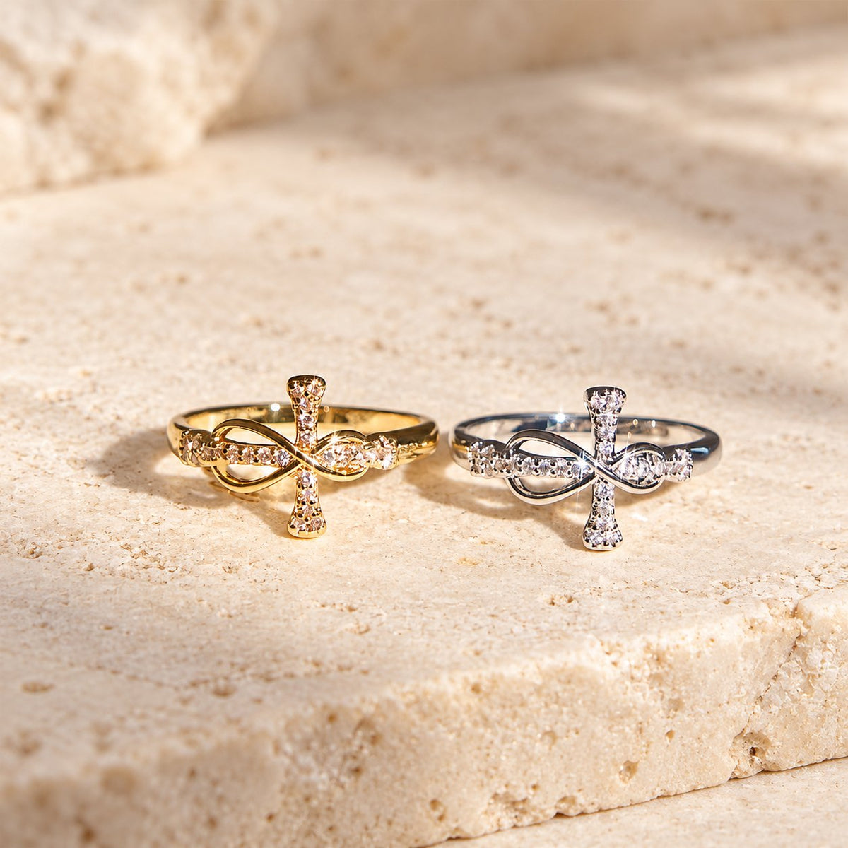 Golden/Silver Mobius Cross Ring