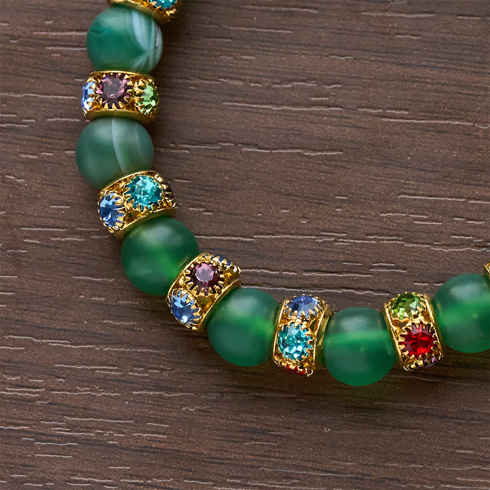 Pulsera de Cruz de Ágata Verde Esmerilada y Cristal Blanco: Fe Suave con Textura Luminosa
