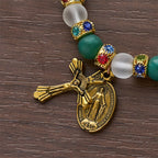 Pulsera de Ágata Esmerilada Suave con Crucifijo y la Virgen: Recuerda Su Tierno Amor