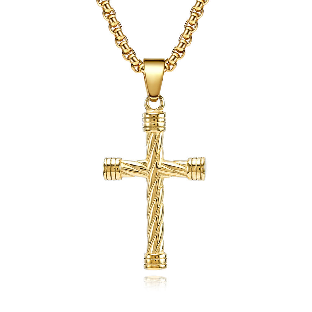 Collar con Dije de Cruz de Textura Trenzada: Encarna Su Fuerza Duradera