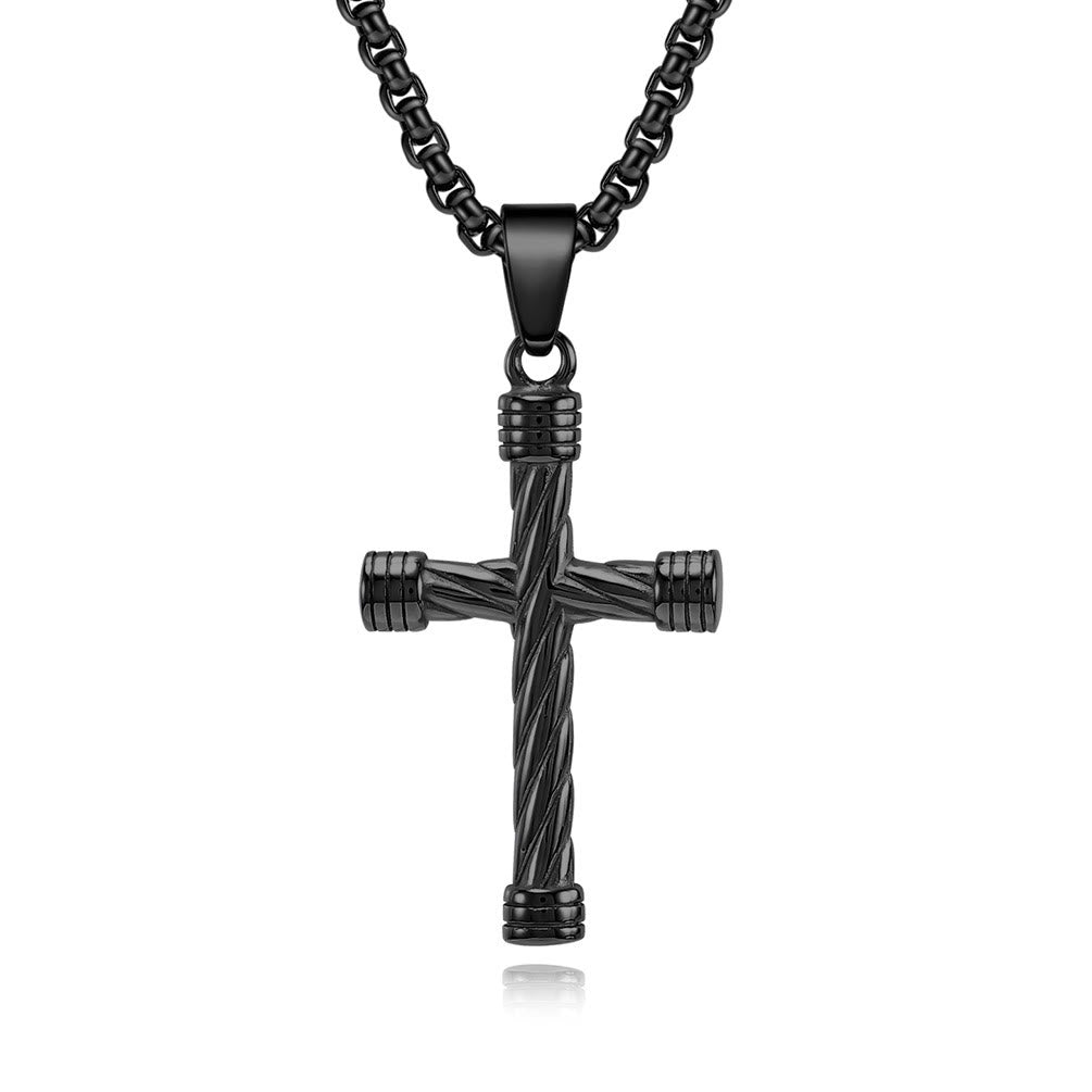 Collar con Dije de Cruz de Textura Trenzada: Encarna Su Fuerza Duradera