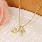 Collar Dorado con Doble Dije de Cruz y la Virgen: Encarna Su Gracia y Cuidado Maternal
