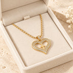 Golden Heart & Cross Sparkle Pendant Necklace
