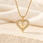 Golden Heart & Cross Sparkle Pendant Necklace