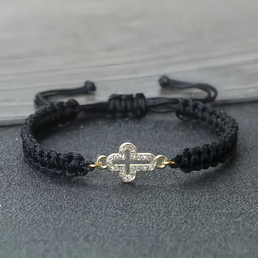 Pulsera de Cruz de Cordón Tejido con Cruz Brillante: Ancla tu Fe en Su Presencia