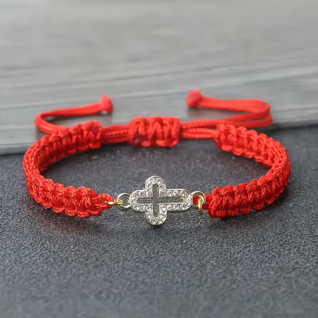 Pulsera de Cruz de Cordón Tejido con Cruz Brillante: Ancla tu Fe en Su Presencia