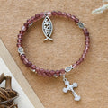 Pulsera de Cuarzo Fresa con Crucifijo y Dije Ichthys