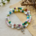 Pulsera Multicolor de Ojo de Gato (Collar para Niños) con Medallas "Amo a Jesús" y Arcángel