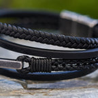 Pulsera de Moda Tricolor de Acero Inoxidable con Cruz y Cuero Trenzado