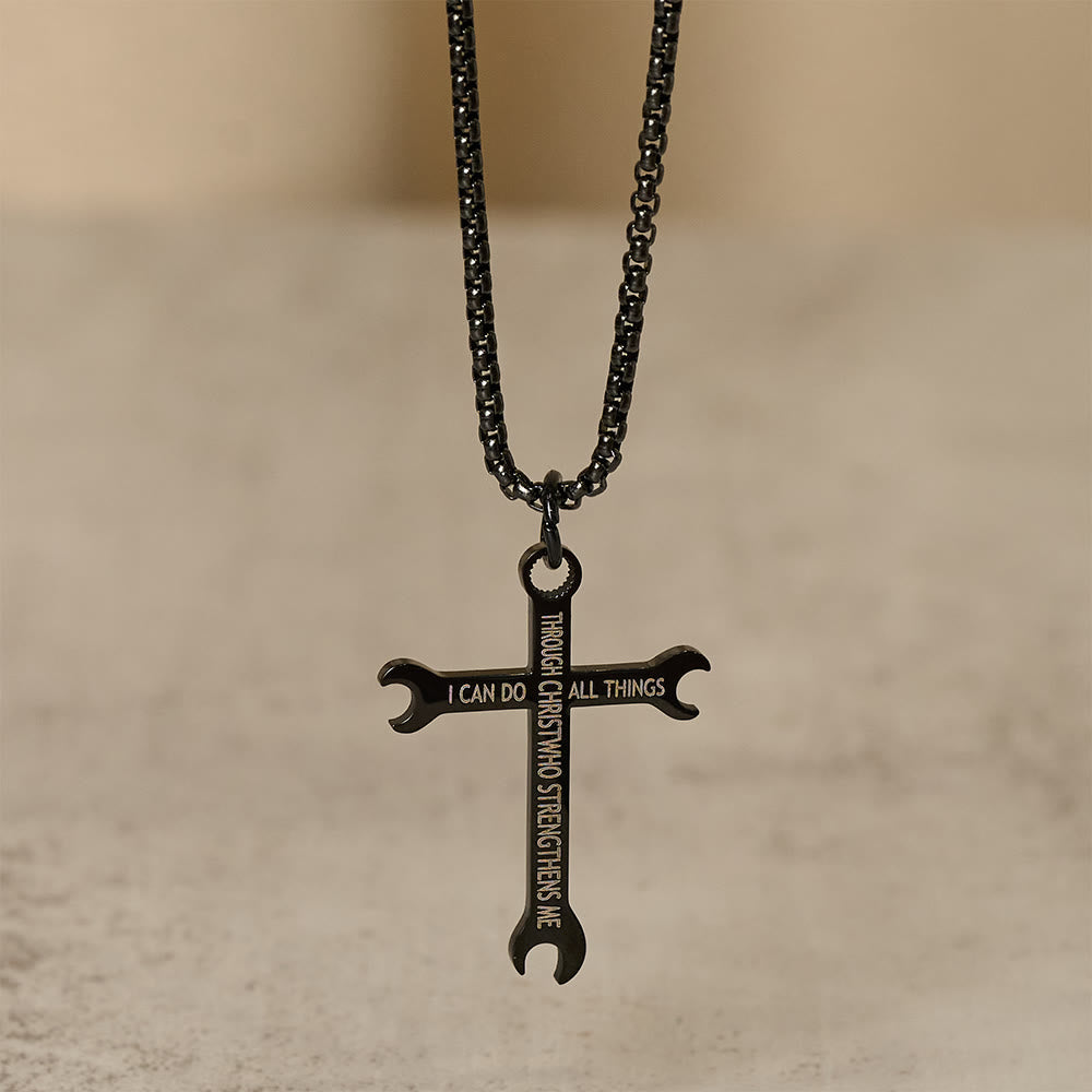 Collar Tricolor Minimalista de Cruz Llave con Versículo de Fe y Fuerza