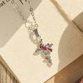 Collar Artesanal de Cardenal con Dije de Cruz y Pájaro Rojo