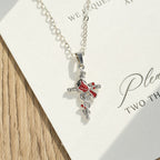 Collar Artesanal de Cardenal con Dije de Cruz y Pájaro Rojo
