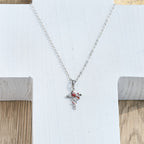 Collar Artesanal de Cardenal con Dije de Cruz y Pájaro Rojo