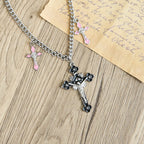Collar de Cadena con Triple Dije Crucifijo de Colores Estilo Clásico