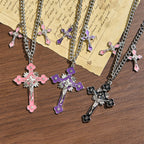 Collar de Cadena con Triple Dije Crucifijo de Colores Estilo Clásico