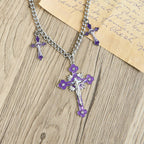 Collar de Cadena con Triple Dije Crucifijo de Colores Estilo Clásico