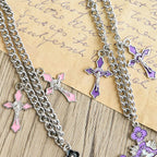 Collar de Cadena con Triple Dije Crucifijo de Colores Estilo Clásico