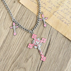 Collar de Cadena con Triple Dije Crucifijo de Colores Estilo Clásico