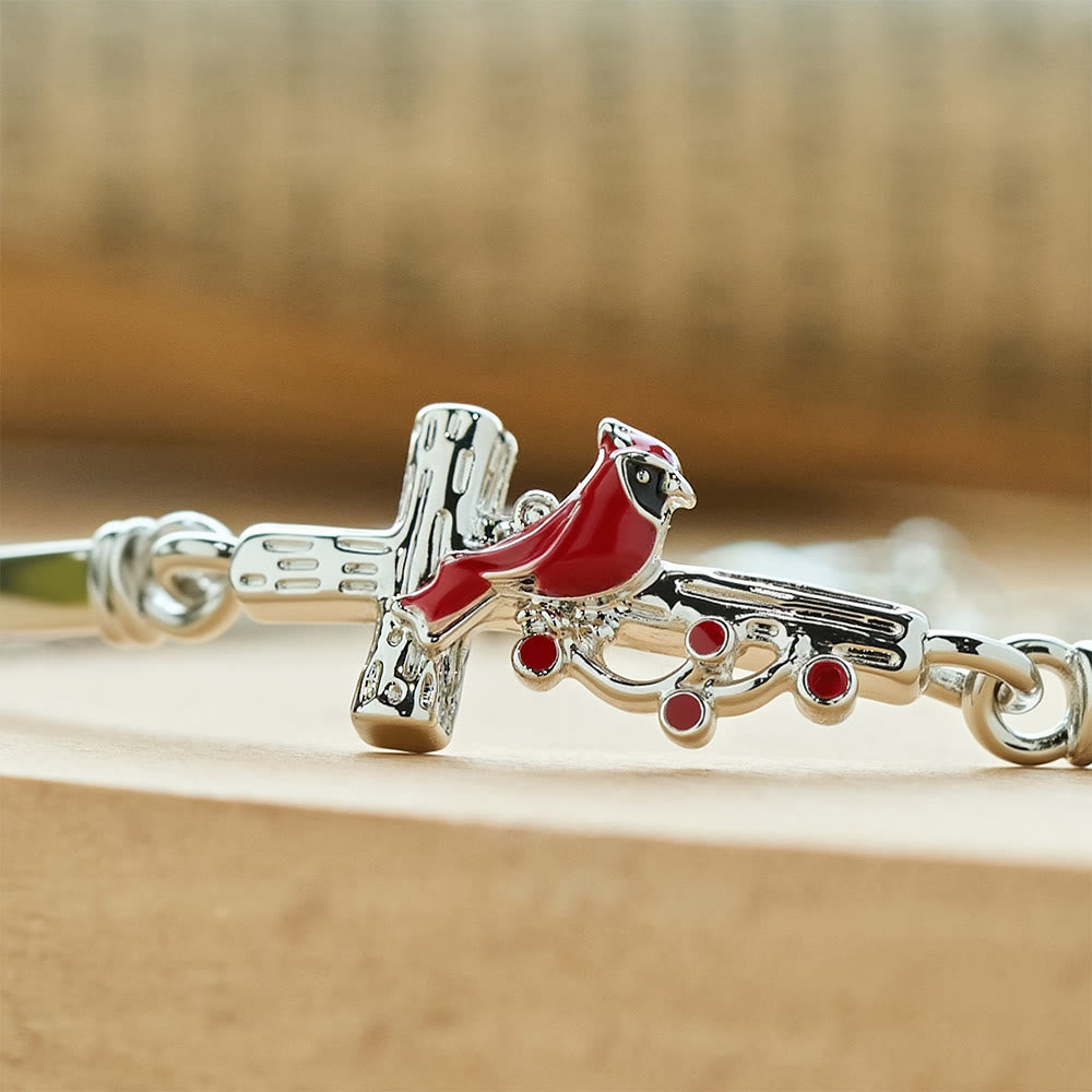 Pulsera Roja Ajustable de Cruz con Pájaro Cardenal