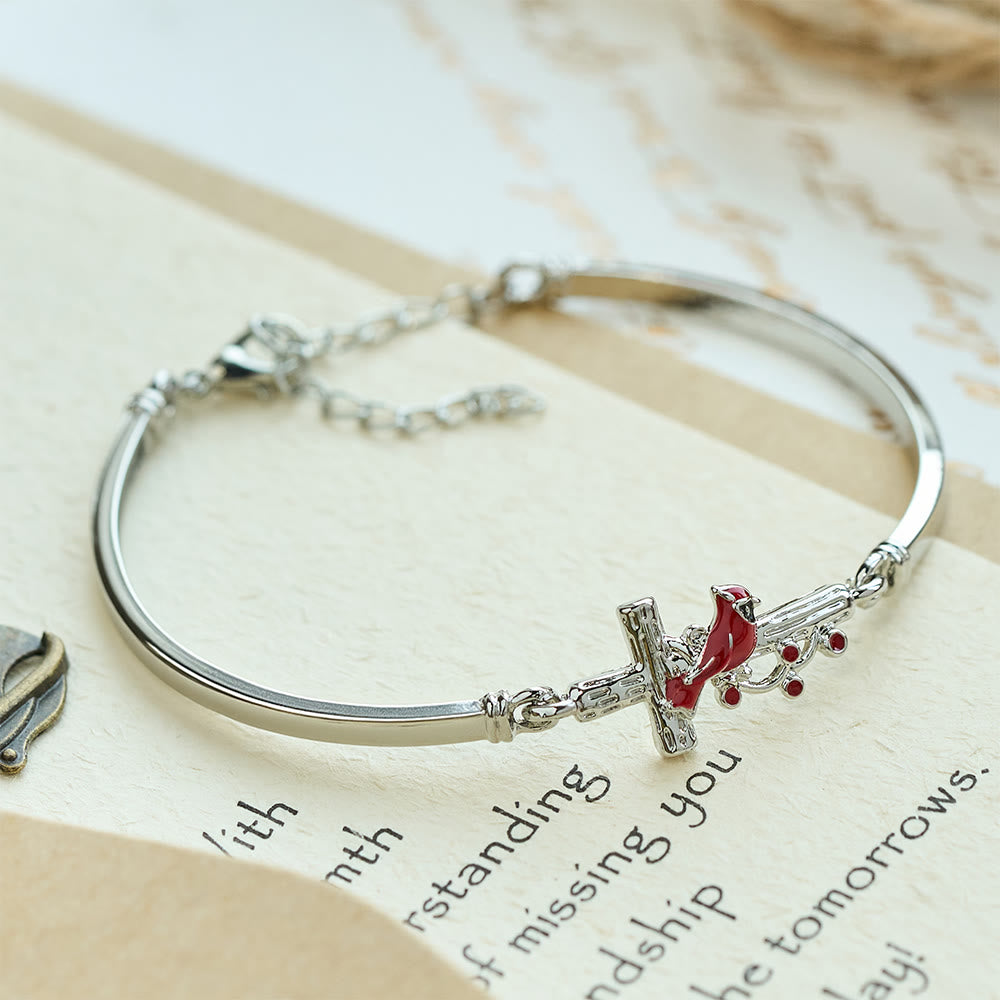 Pulsera Roja Ajustable de Cruz con Pájaro Cardenal