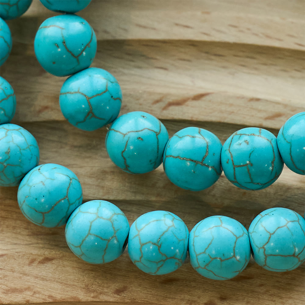 Pulsera Cristiana de Cruz con Cuentas de Turquesa de 10 mm