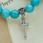 Pulsera Cristiana de Cruz con Cuentas de Turquesa de 10 mm