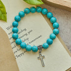 Pulsera Cristiana de Cruz con Cuentas de Turquesa de 10 mm
