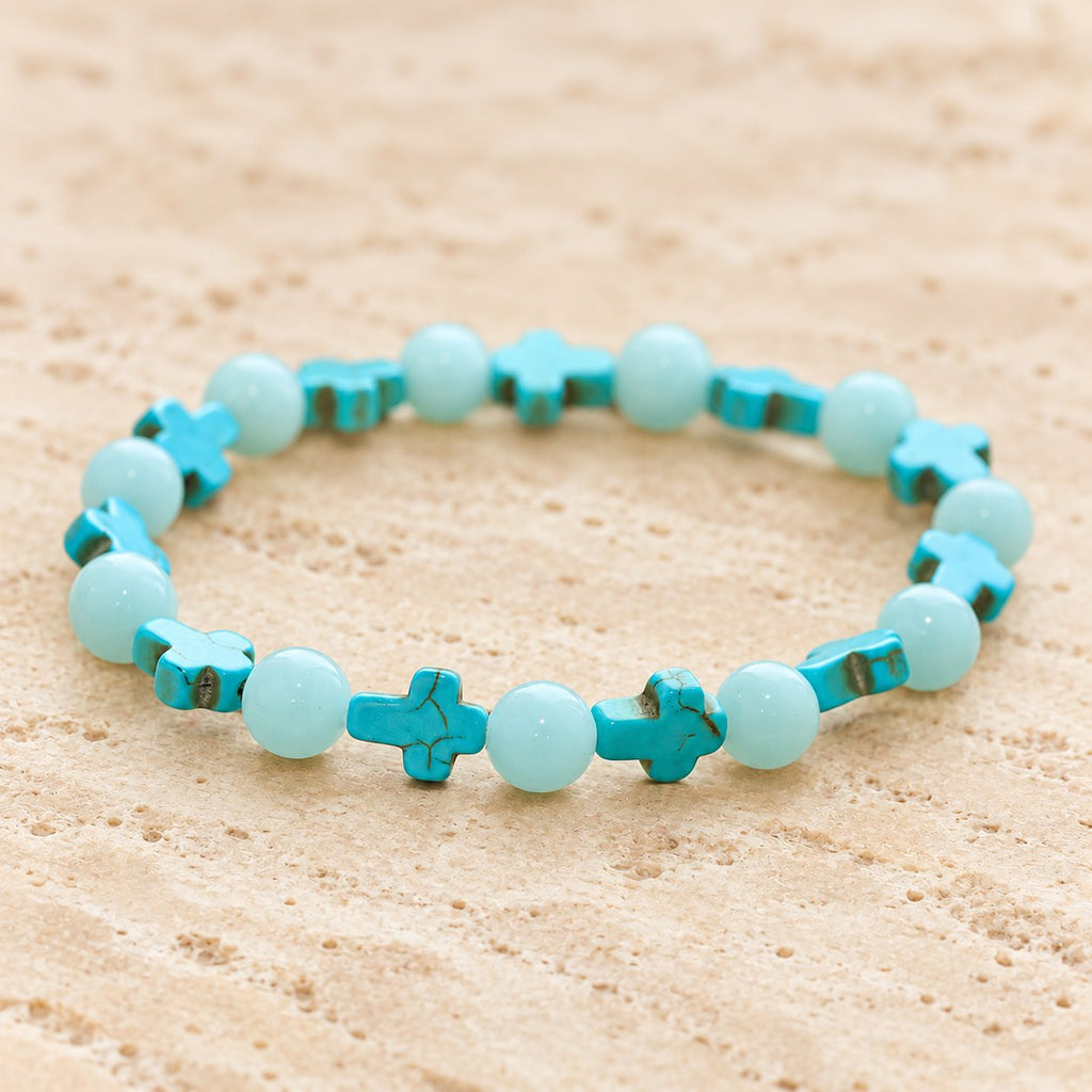 Turquoise Cross with Luminous Pearls Bracelet
