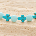 Turquoise Cross with Luminous Pearls Bracelet