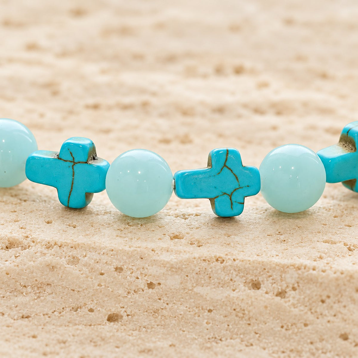 Turquoise Cross with Luminous Pearls Bracelet