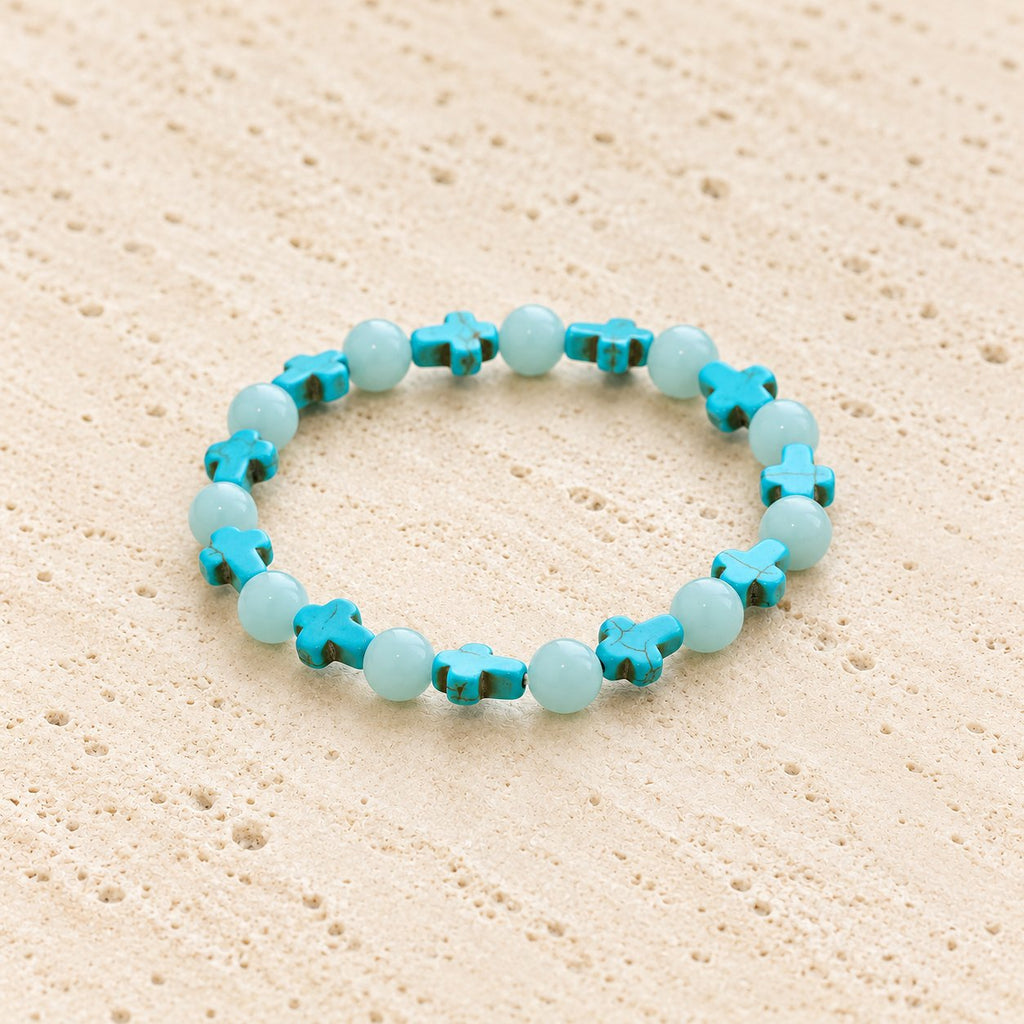 Turquoise Cross with Luminous Pearls Bracelet